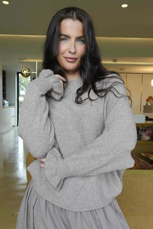 Conrad Batwing Ruffle Cuff Knit Mocha Marl /10